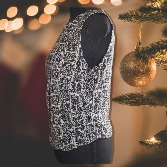 Kathy Lee Collection, Lined Sleeveless Blouse, Black/Tan, Large - Picture 2 of 3